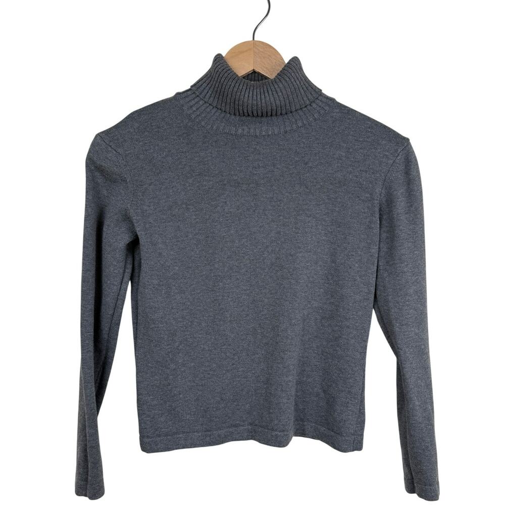 Vtg Talbots Petites Cotton Gray Turtleneck Sweater P Made in Italy Preppy 90s